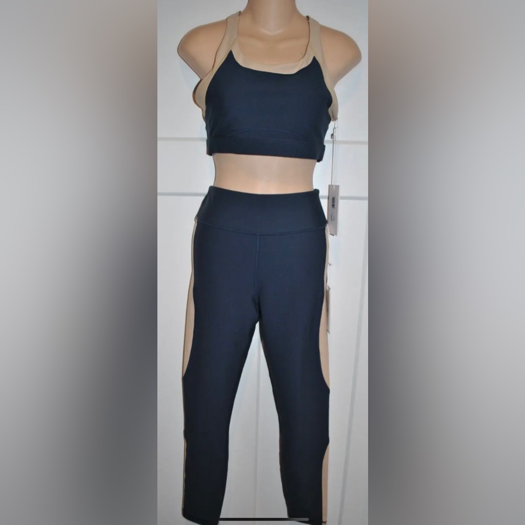 Calme By Johnny Was Endurance Color Blocked Leggings & Bra Top Outfit M Nwt $206